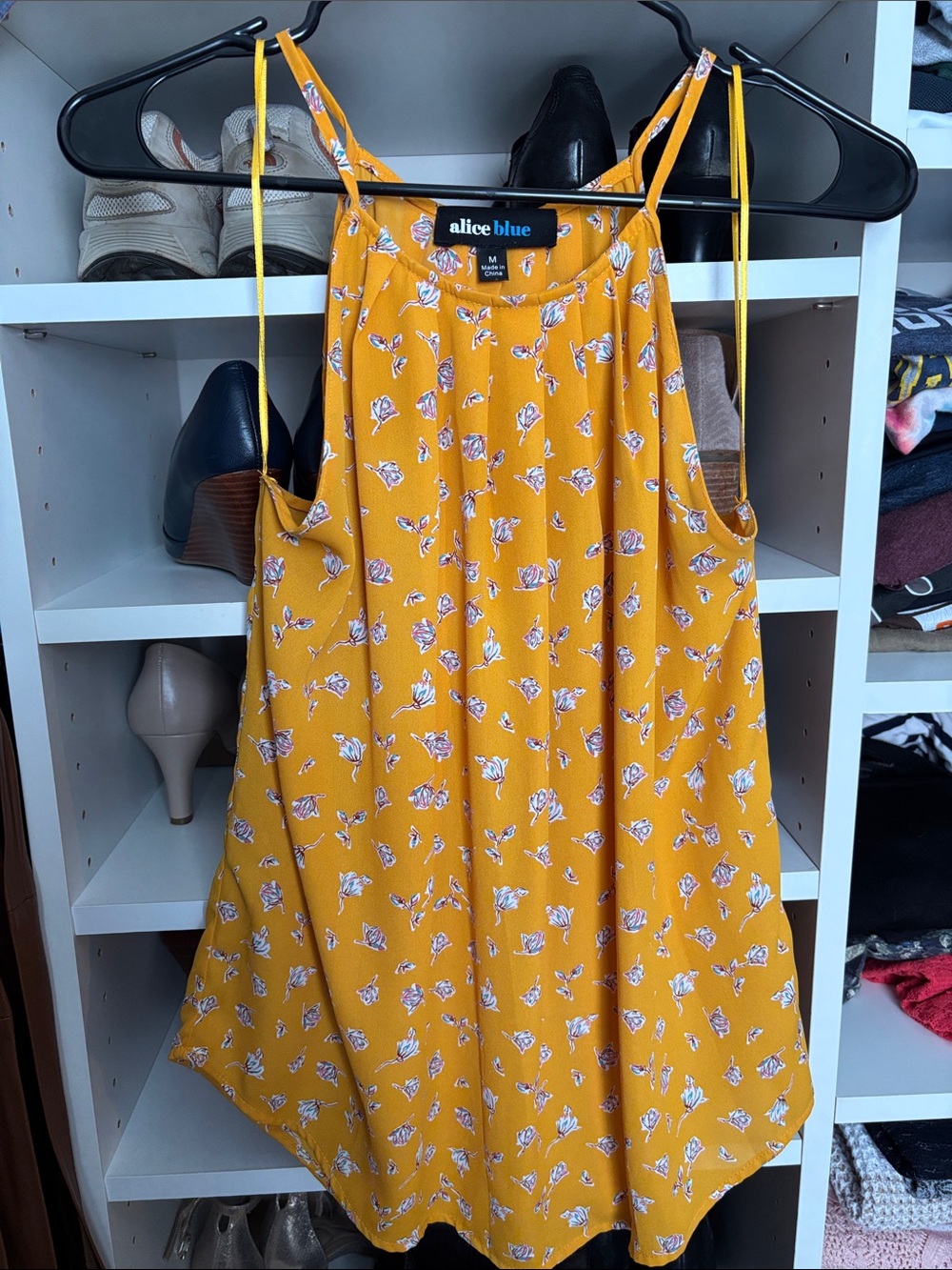 Alice Blue Mustard Yellow Floral Spaghetti-Strap Tank